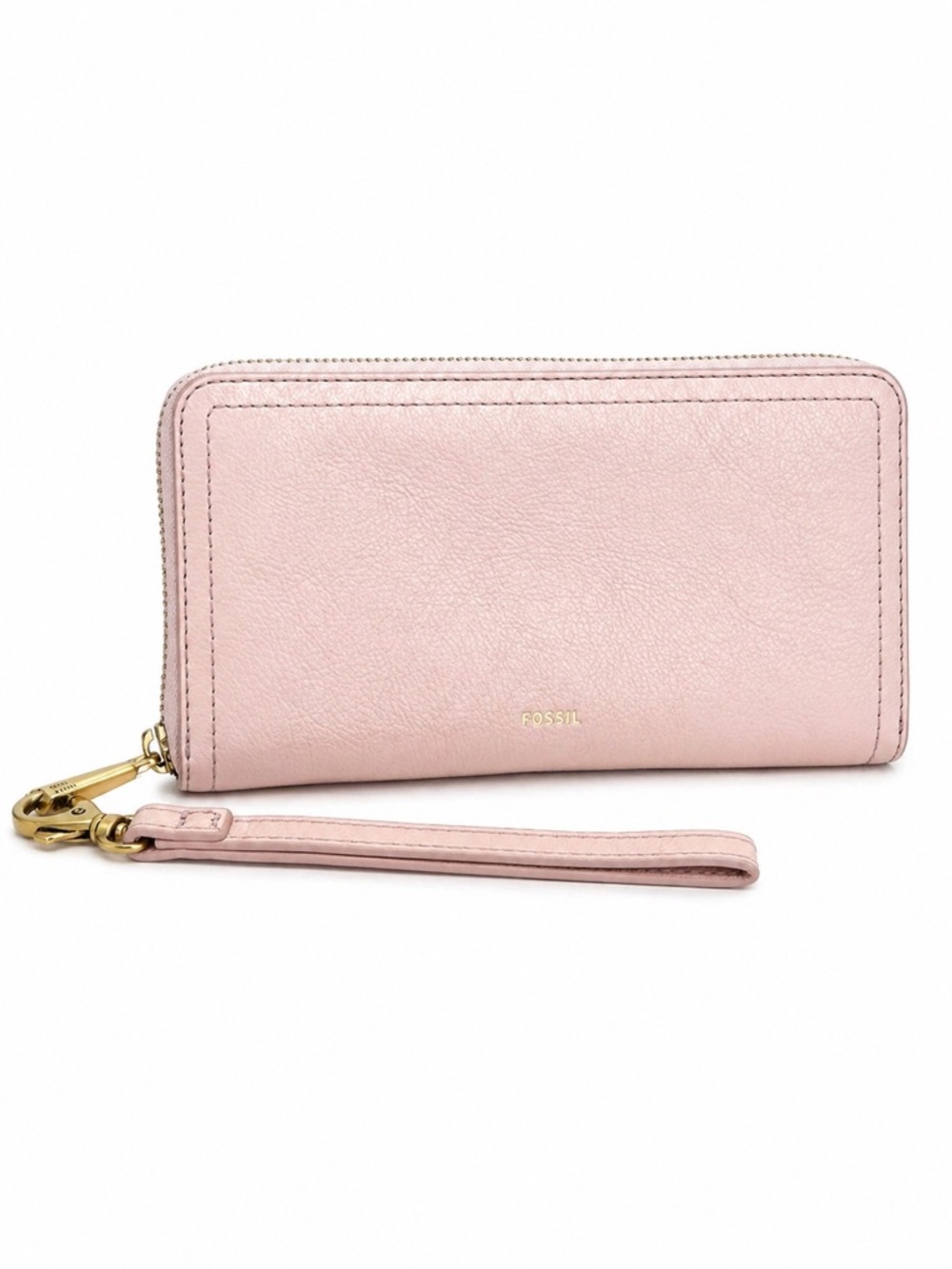 Fossil Logan Zip Around Clutch Wallet Pale Pink Pebbled Leather RFID Wristlet